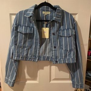 Cropped Striped Jean Jacket